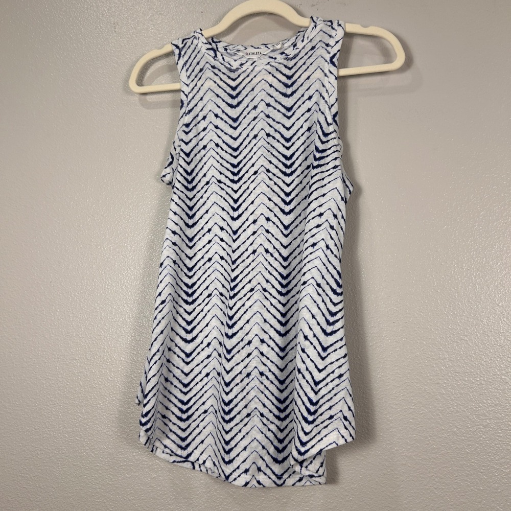 Athleta Womens Blue White Chevron Zig Zag Tank Top XXS Activewear Crew Neck
